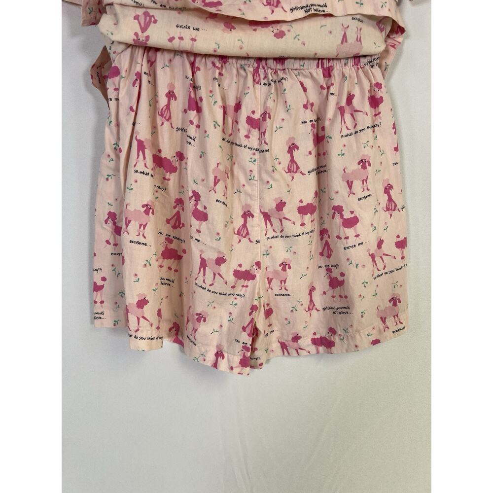PJ Salvage Pink Poodle Dog Print Pajama Set Small Shorts Button Up Top - Picture 5 of 14